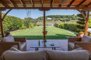 Villa | Terrace/patio - halu! Modern Villa w Pool & Tennis (Kassandra)