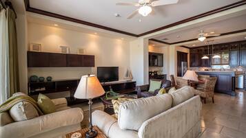 Premium Condo, Terrace, Partial Ocean View | Living area | Flat-screen TV