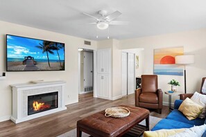 Smart TV, fireplace, video games, books