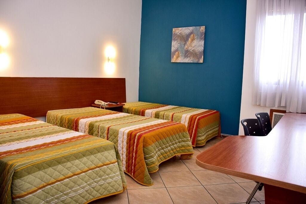 hypo-allergenic bedding, desk, laptop workspace, free wifi