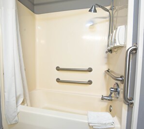 Room, 1 King Bed, Accessible, Non Smoking | Bathroom | Combined shower/bathtub, hydromassage showerhead, free toiletries
