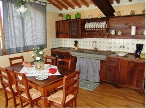 Fridge, stovetop, dishwasher, coffee/tea maker