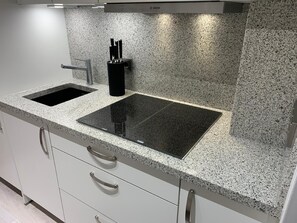 Kühlschrank, Mikrowelle, Herdplatte, Geschirrspüler