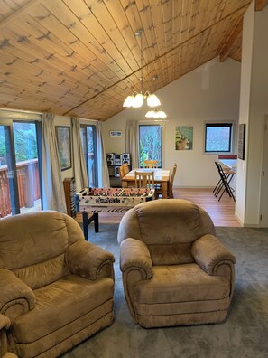 TV, fireplace, video games, DVD player