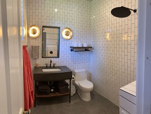 Suihkun ja ammeen yhdistelmä, hiustenkuivaaja, pyyhkeet, saippua