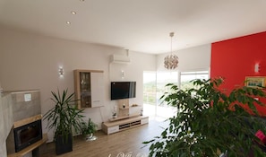 TV, fireplace, DVD player, stereo