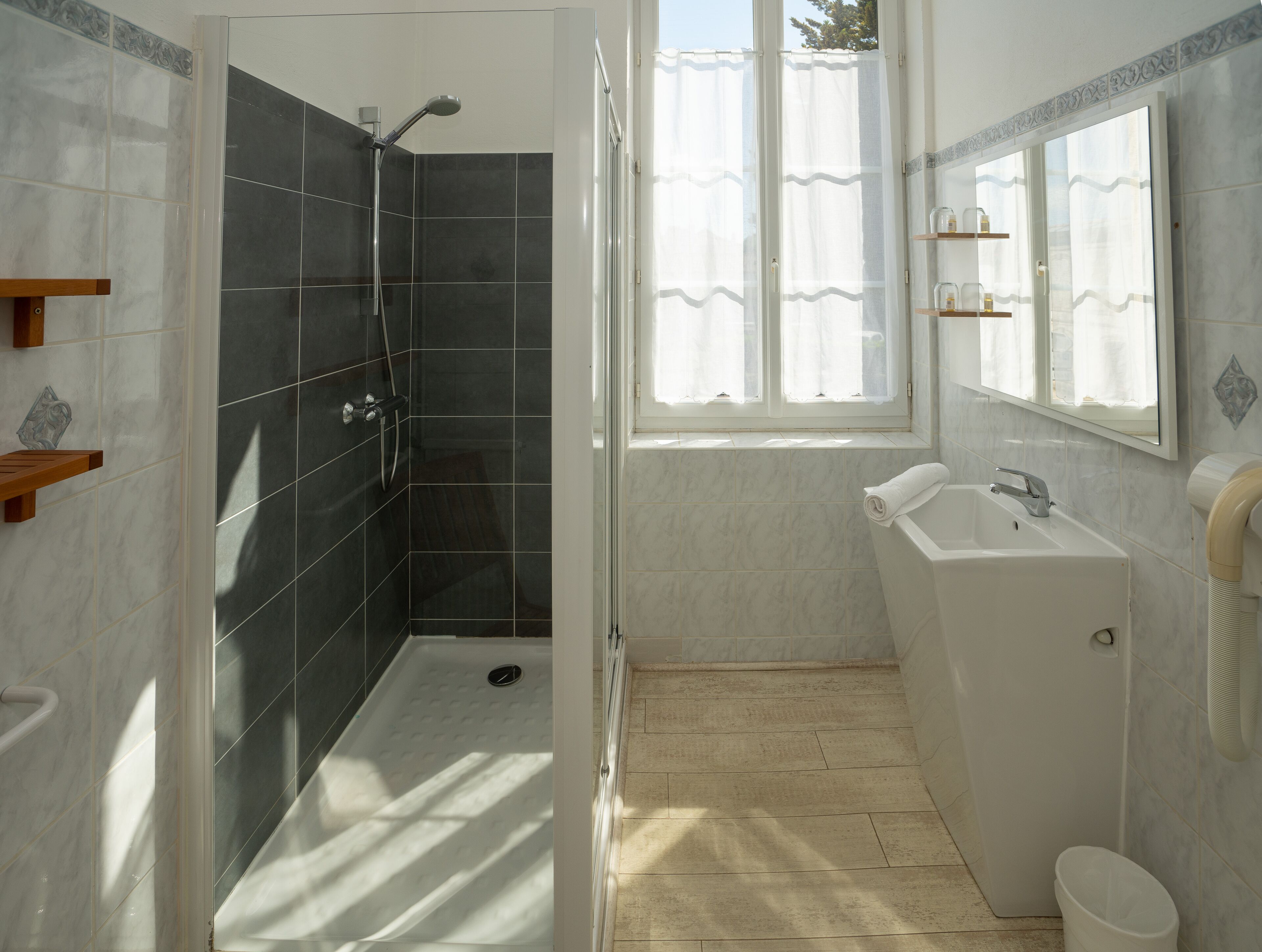 comfort double room | bathroom | shower, hair dryer, towels, soap