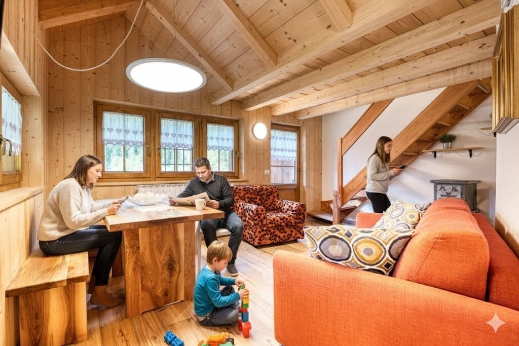 아파트, 침실 2개, 산 전망, 산비탈 (Testa 7) | 거실 공간 | TV