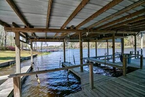 Guests can enjoy waterfront views from the covered dock area.