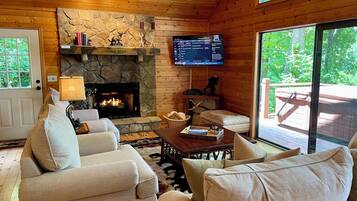 TV connectée, cheminée, lecteur de DVD