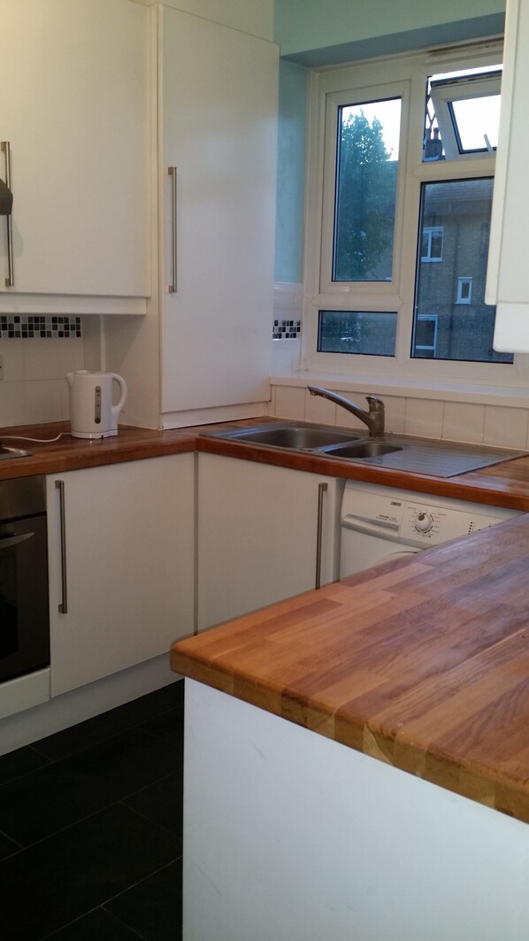 Fridge, microwave, oven, electric kettle