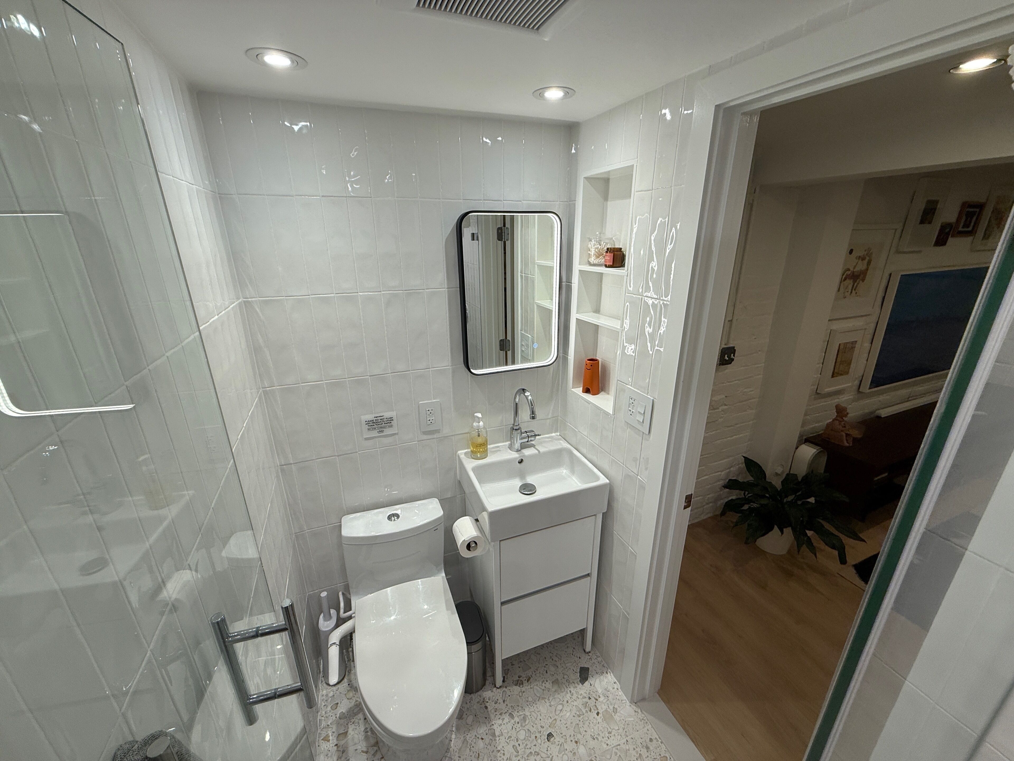 Shower, eco-friendly toiletries, hair dryer, bidet
