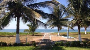 A pathway leading to a beach with palm trees and a clear view of the ocean. - Color Marino Seaside Hotel (Escuinapa)