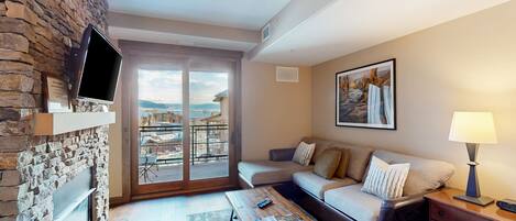 TV, fireplace, table football