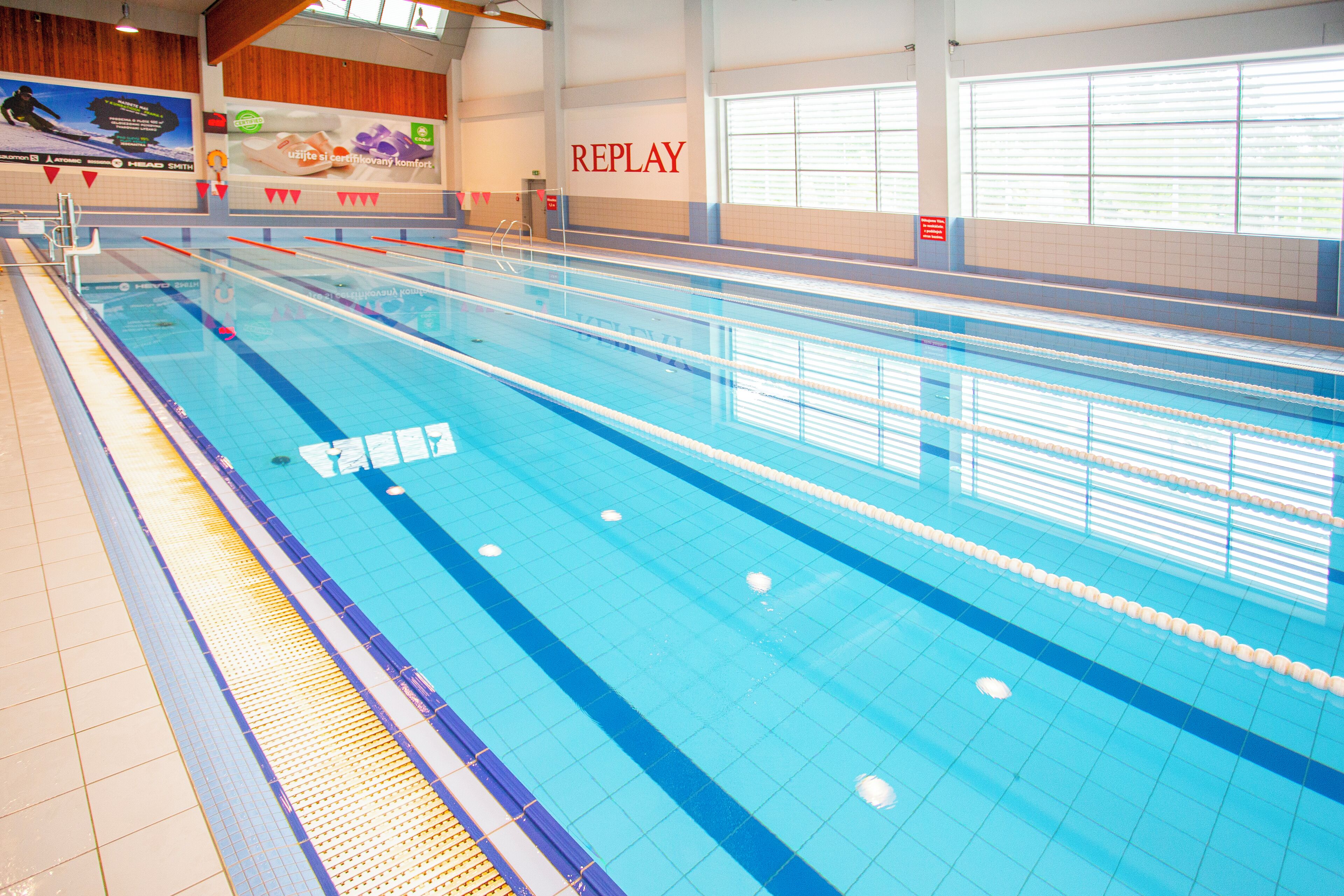 indoor pool, open 1:00 pm to 9:00 pm, lifeguards on site