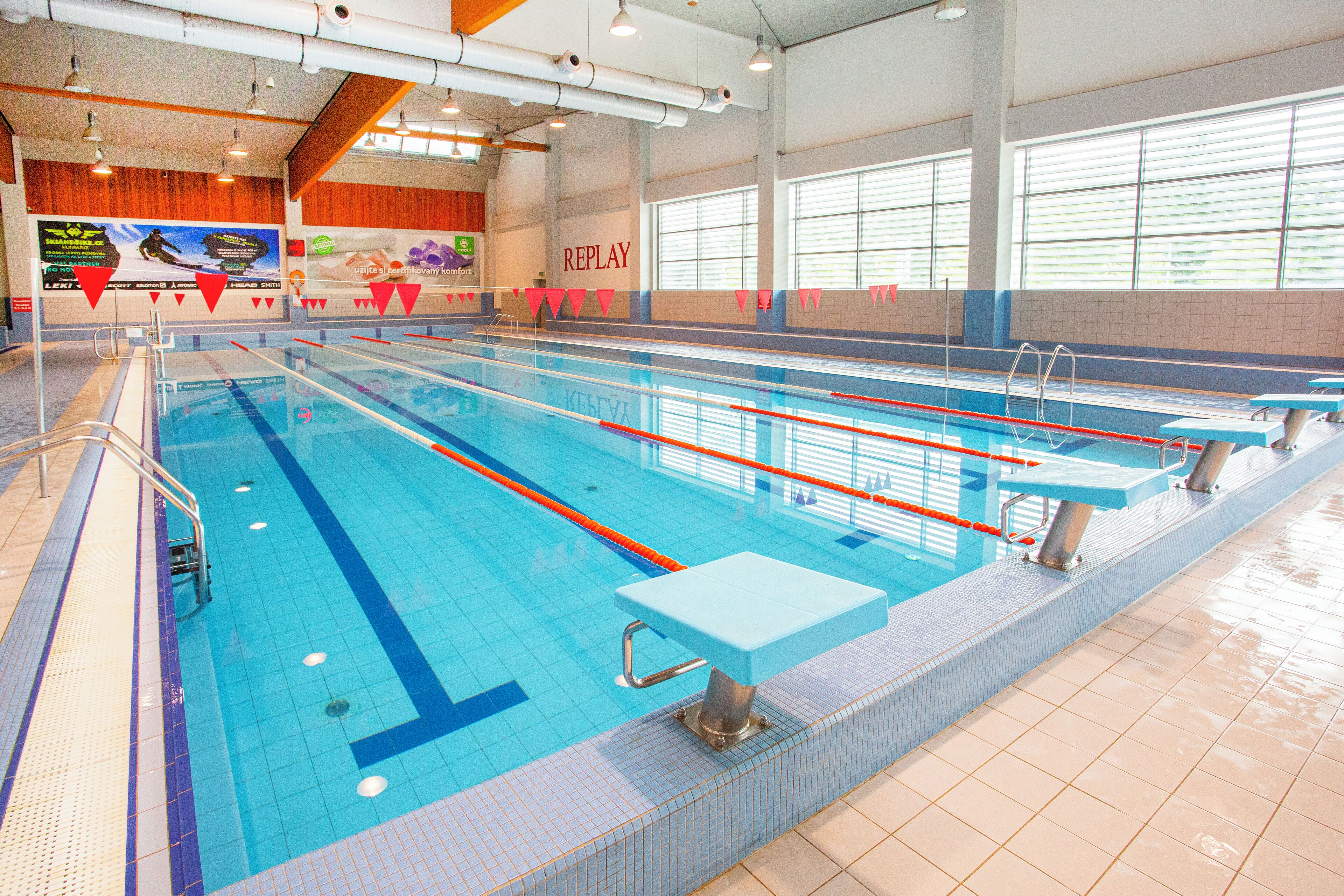 indoor pool, open 1:00 pm to 9:00 pm, lifeguards on site