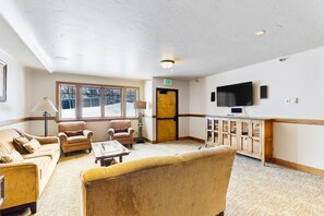 TV, fireplace, DVD player, video library