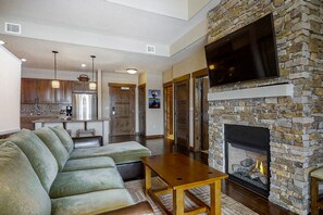 TV, fireplace, table football