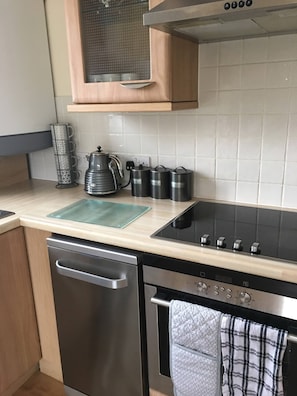 Frigorífico, microondas, horno y placa de cocina