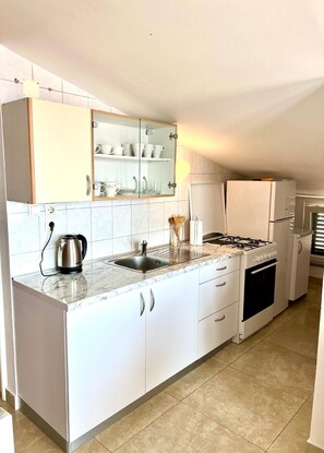 Fridge, oven, stovetop