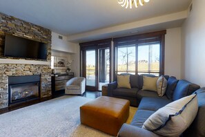 TV, fireplace, DVD player, table football