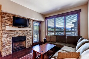 TV, fireplace, table football