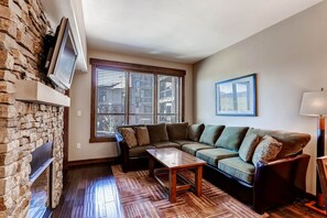 TV, fireplace, table football