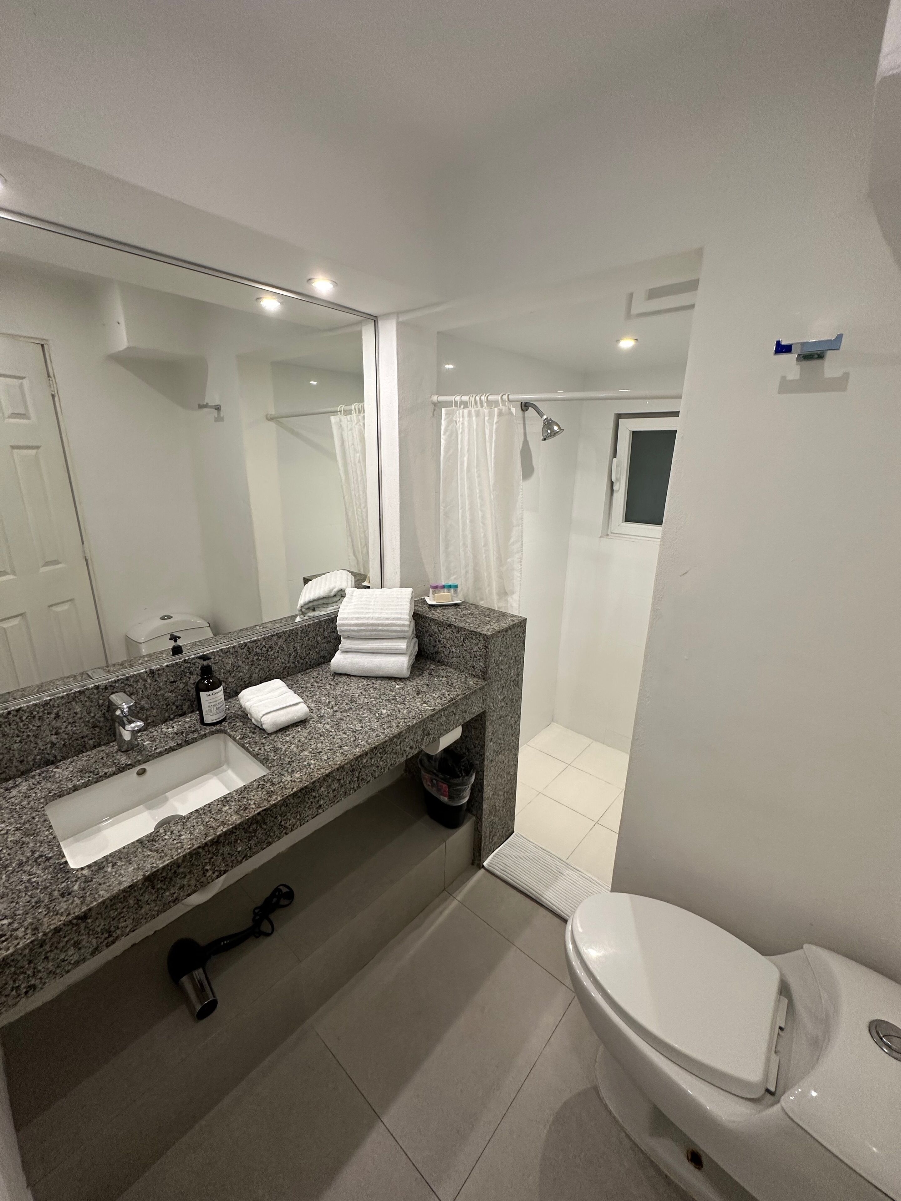 comfort studio suite, 1 king bed, kitchen | bathroom | shower, free toiletries, hair dryer, towels