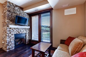 TV, fireplace, table football