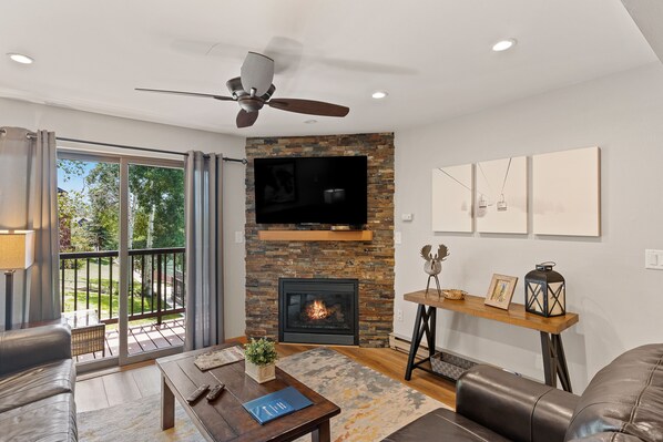 Télévision, cheminée, livres