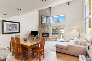 TV, fireplace, DVD player, books