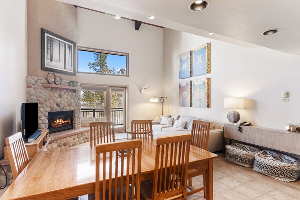 TV, fireplace, DVD player, books