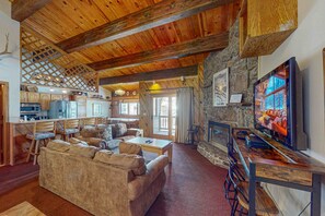 TV, fireplace, DVD player, books