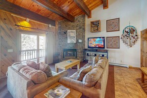 TV, fireplace, DVD player, books