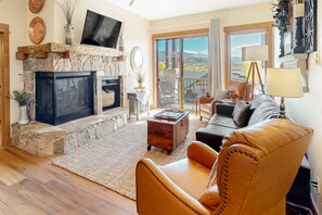 TV, fireplace, DVD player, books