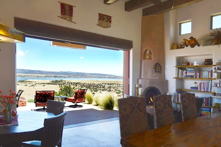 Dining. Secluded Desert Oasis: Luxurious Inn-Abiquiu Lake Views-Daily Gourmet Breakfast.