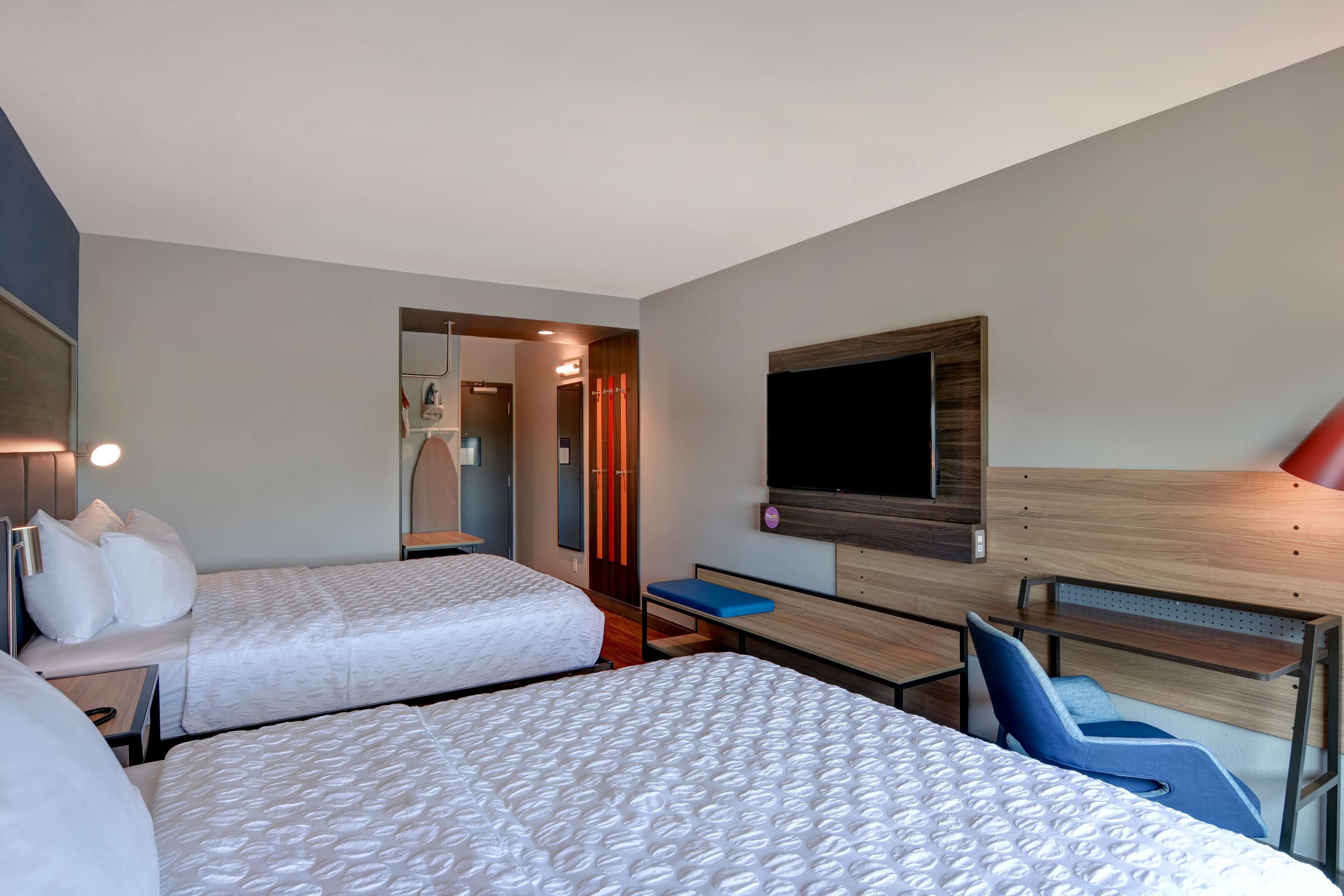 room, 2 queen beds | desk, laptop workspace, blackout curtains, iron/ironing board