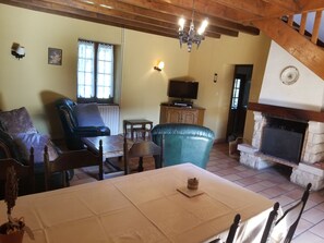 TV, fireplace - Moni's Cottage, vacation home in the middle of nature (La Chapelle-Naude)