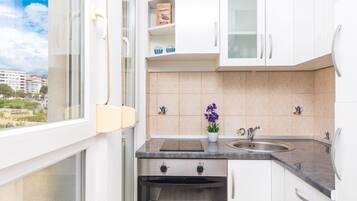 Full-size fridge, microwave, oven, stovetop