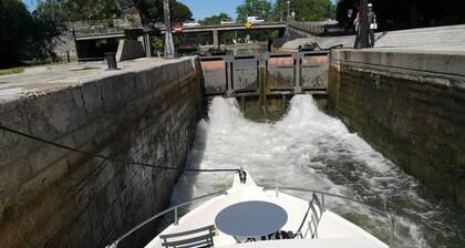 Bateau fluvial avec terrasse Ă quai ou option navigation SANS PERMIS