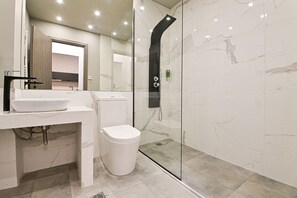 Dusche, Hydromassagedusche, kostenlose Toilettenartikel, Haartrockner