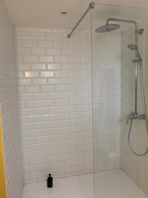 Regadera, jabón, papel de baño