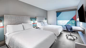 Pillowtop beds, desk, laptop workspace, blackout drapes