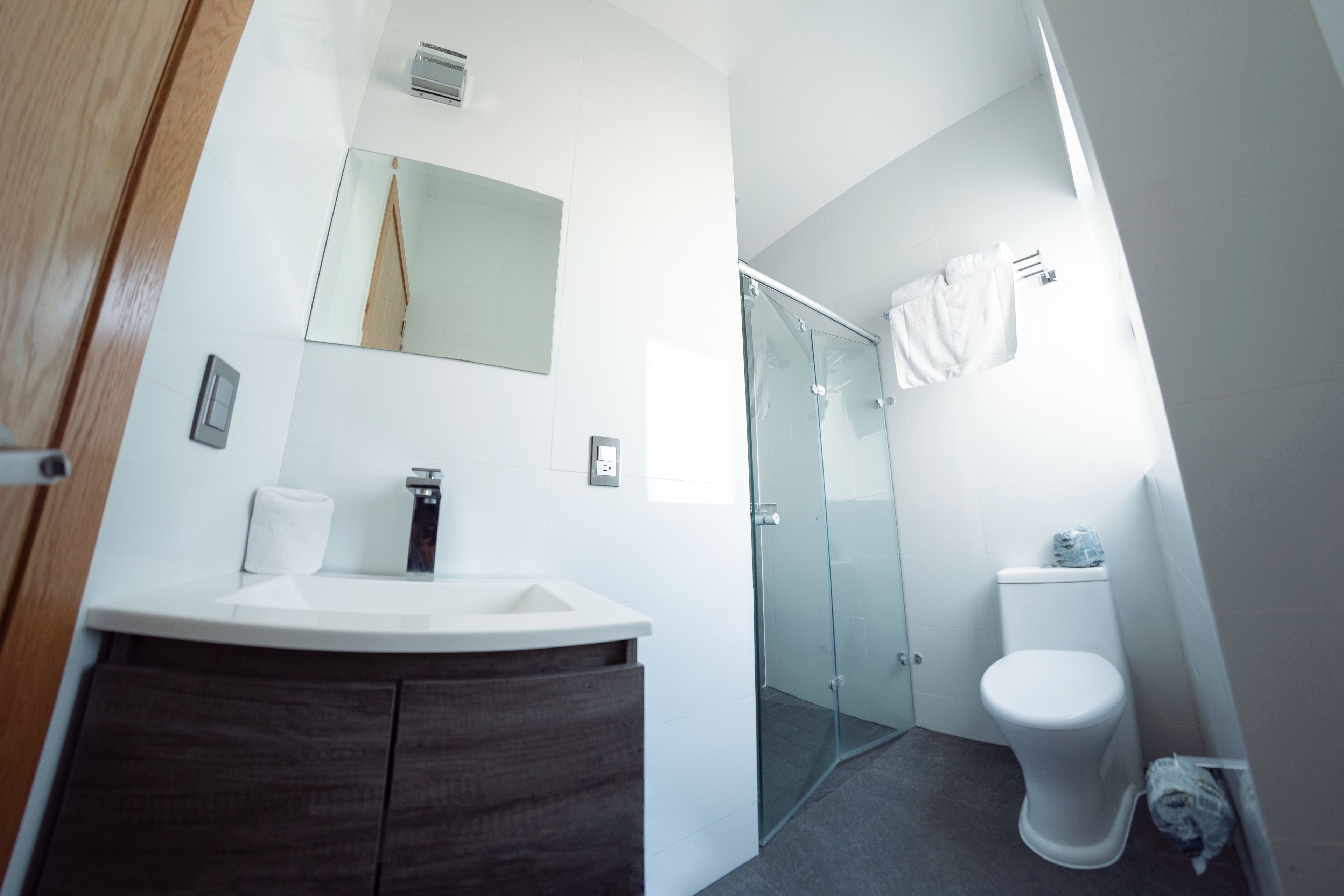 senior room | bathroom | hair dryer, towels, soap, shampoo