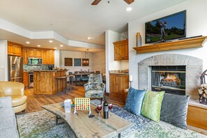 TV, fireplace, DVD player, stereo