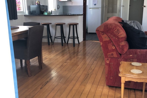 Lounge, dining, kitchen from the entrance.