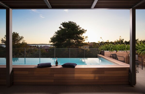 An infinity pool, a heated pool