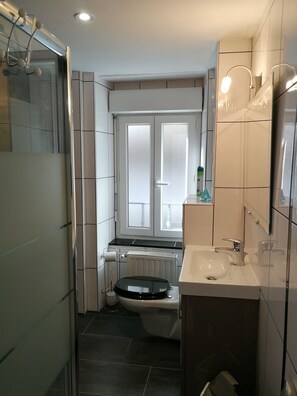 シャワー、ヘアドライヤー、トイレットペーパー