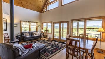 Smart TV, fireplace, DVD player, books