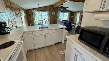 Frigorífico, microondas, horno y placa de cocina